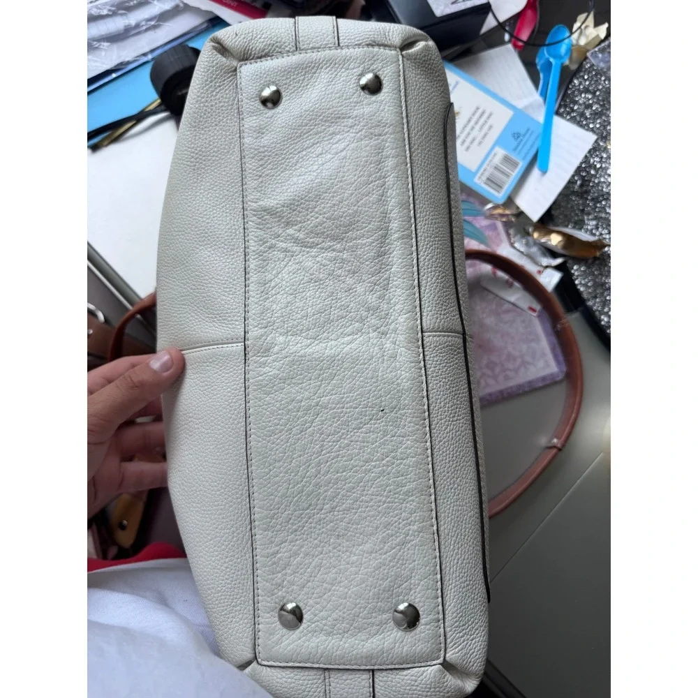Coach Chelsea White Pebbled Leather Satchel Bag Tan Trim F14682